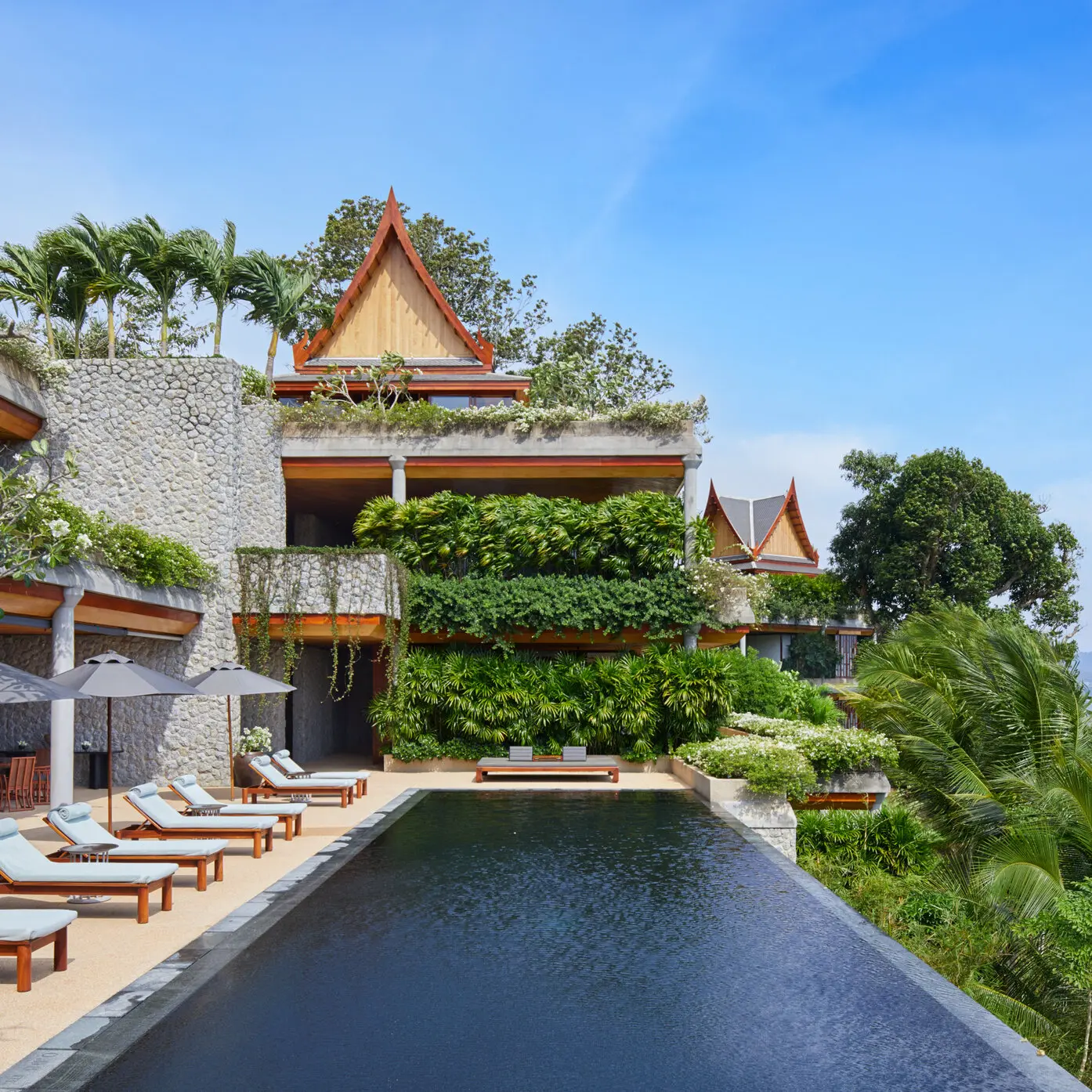 A private villa and pool at Amanpuri set into the hillside